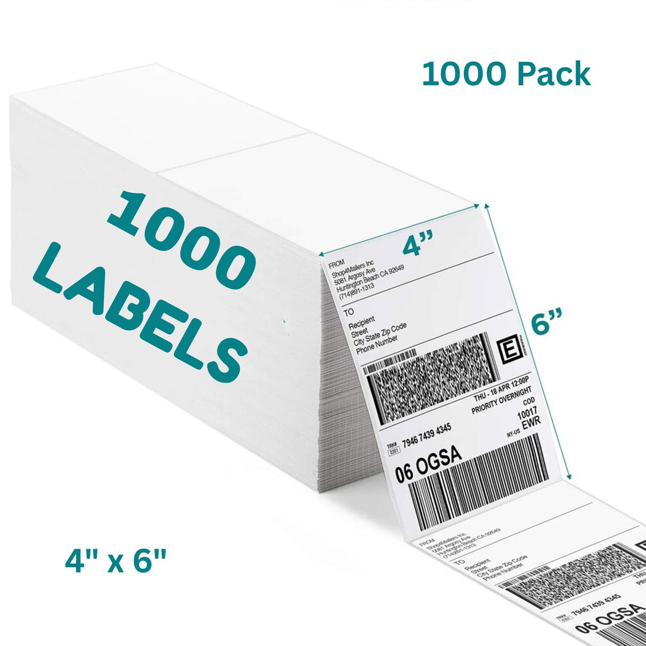 1000 Count Thermal Shipping Labels 4"x6" Adhesive Fanfold White Shipping Stickers